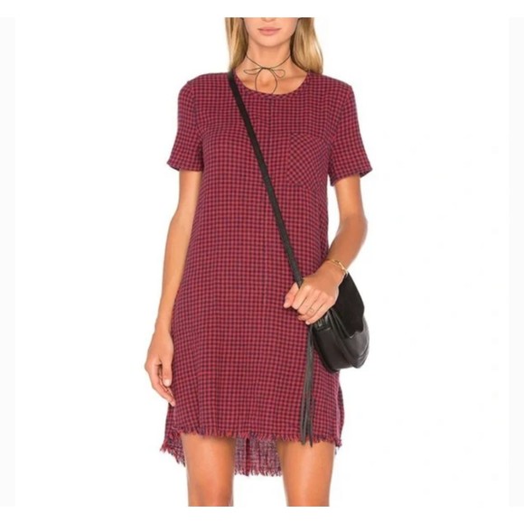 Current/Elliot red plaid raw hem high low dress 0 - Picture 1 of 9